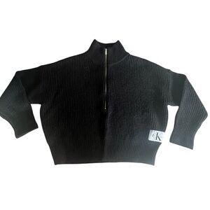 Calvin Klein Black Turtleneck 1/2 Zip Knit Sweater size Medium